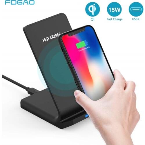 FDGAO 15W/10W Qi Wireless Charger Stand For iPhone 11 Pro 8 X XS XR Samsung S20 S10 S9 USB C Fast Charging Station Phone Holder
