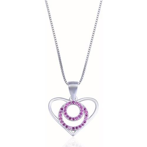 Noble Women Pure 925 Sterling Silver Necklaces Clavicle Rose Gold Heart Shape Zircon Pendant Necklaces Chain Jewelry Accessory
