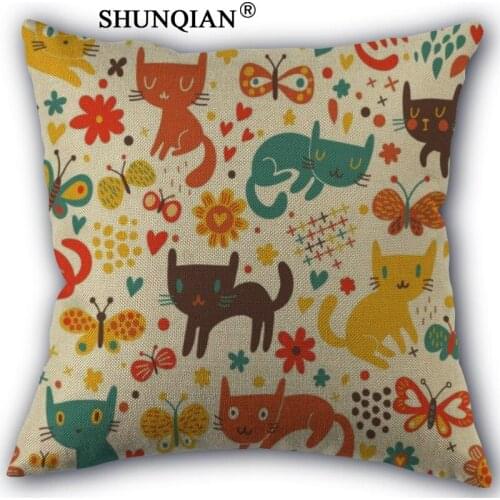 Cute Cat Cotton Linen Pillowcase Wedding Decorative Pillow Case 45x45CM one sides For Home Pillow Cover A10.17