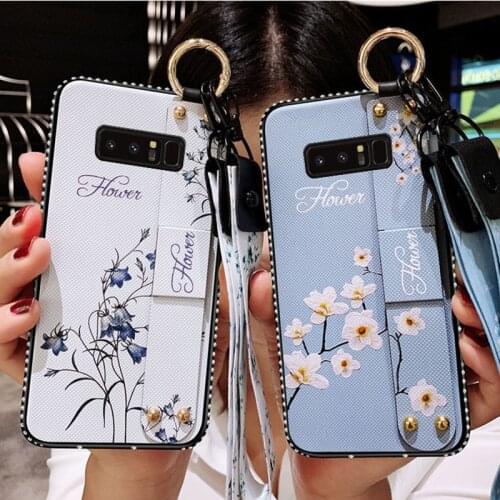 Wrist Strap Case For Samsung J3 J4 J5 J6 J7 J8 A5 A6 A7 A8 Plus 2018 2017 A10 A30 A50 M10 M20 M30 Flower Pattern Holder Cover