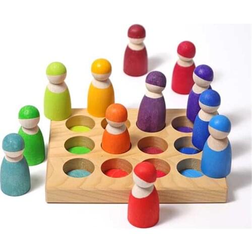 Kids Rainbow Color Sorting Board Wood Balls Tray Cognitive Matching Peg Dolls Coins Rings Baby Montessori Educational Toys Gift