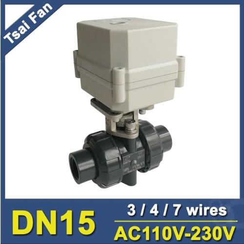 DN15 PVC Actuated Valve TF15-P2-C AC110V-230V 3/4/7 Wires BSP/NPT 1/2'' 10NM On/Off 15 Sec Electric Shut Off Valve Metal Gear CE