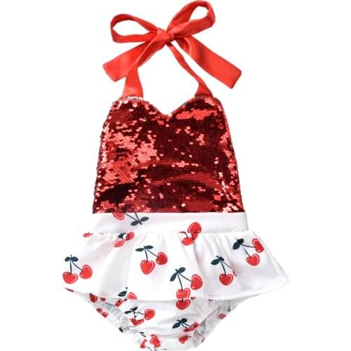 Newborn Baby Girls Romper Dress 0-12M Sequined Floral Printed Strapless Belt Backless Jumpsuits