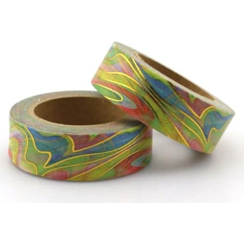 1pcs NEW 15mm*10M Foil Washi Tape Watermark Rainbow color - High Quality Paper Adhesive Tape Golden Sticky Paper Masking Tape