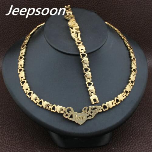 Hot Sell Wholesale Newest Fashion Stainless Steel Metal Silver and gold color Heart Necklace And Bracelet Jewelry Set SFKABADI