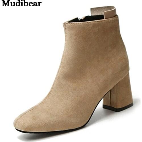 Mudibear Winter High Heels Round Toe Womens boots Comfortable Short Plush Boots 2020 Antiskid Shoes 35-40