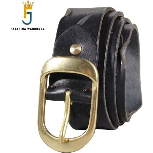 FAJARINA Top Quality Handmade Pure Cowhide Brass Buckle Personal Belts Retro Styles Cow Skin 1st Layer Belt Leather Men N17FJ970
