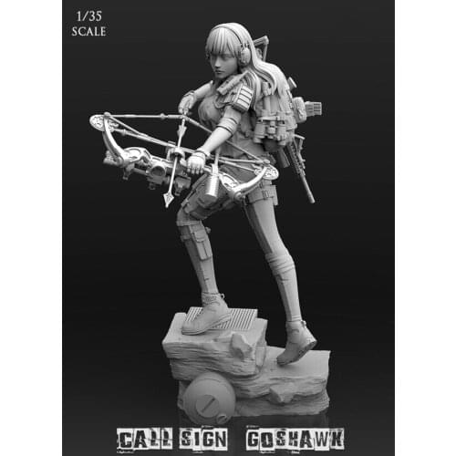 Unpainted Call Sign Goshawk Female Archer Resin Figure 1/35 Scale Model Figure Resin Kit Colorless Self-Assembled Toy FY01