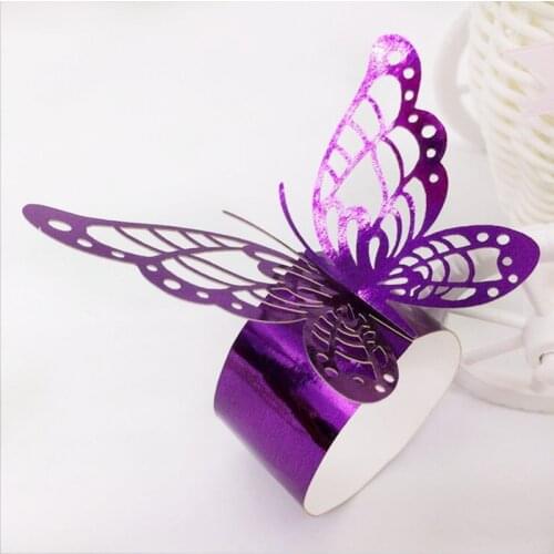 Wholesale 100Pcs Reflective Glossy Paper Butterfly Buckles Napkin Rings Wedding Party 5Colors Serviette Holder Table Decoration