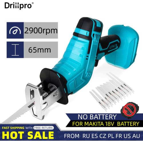 Drillpro Cordless Reciprocating Saw 18V Portable Electric Saw 10Pcs Saw Blades Metal Wood Cutting Machine for Makita 18V Battery