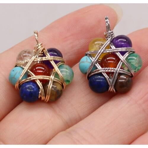 Natural Stone Gem Flower-shaped Gold Wire Pendant Loose Beads DIY Necklace Bracelet Earrings Jewelry Accessories Gift Making