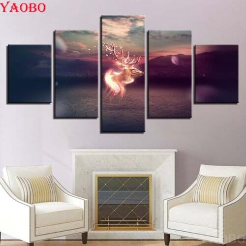 Full Square/ Round Drill Diamond Painting Glowing Animal Sika Deer Mosaic Painting Rhinestones Embroidery beads 5pcs sets