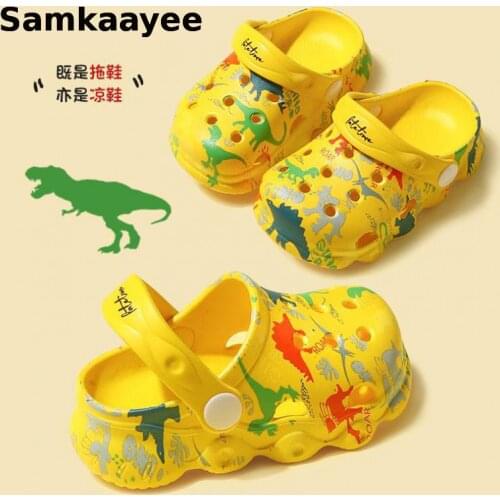 2-8y Kids Mules Clogs Summer Baby Boys Girls Cartoon Sandals Toddler Beach Dinosaur Slippers Children Flat Heels Garden Shoes 19