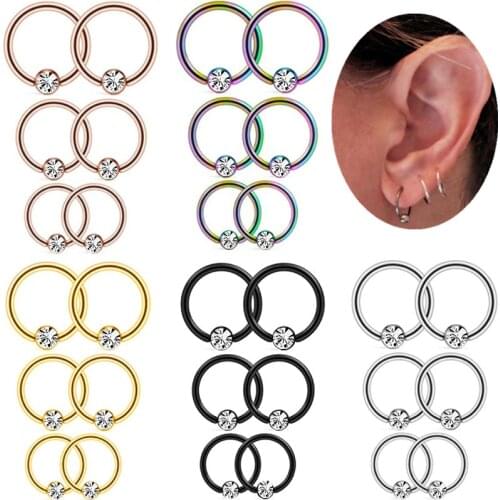 1PCS Surgical Steel Crystal Bead Earring Set 16G Cartilage Earrring Hoop Helix Piercing Tragus Hoop Nose Septum Piercing