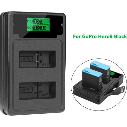 Dual LCD replacement charger plus charging cable For GoPro Hero9 Black battery charger For gopro9 hero 9 accessories