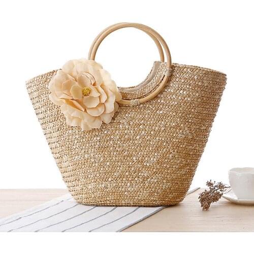 Stylish Girl Straw Bag Popular Beach Shoulder Handbag with Flower For Girl Women Outdoor Beach Travel Purse