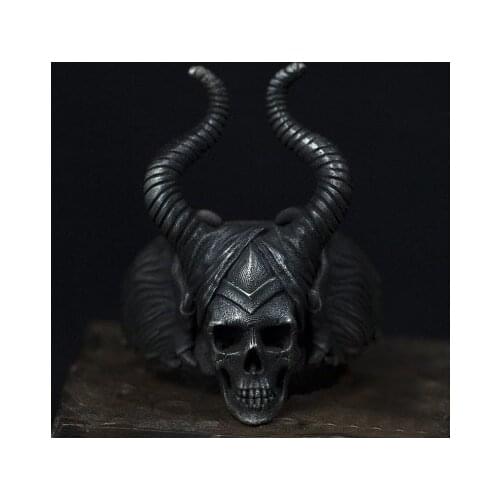 Unique Punk Gothic Satanic Demon Sorath Shofar Skull Ring Men 316L Stainless Steel Biker Ring Baphomet Movie Jewelry Gift OSR290