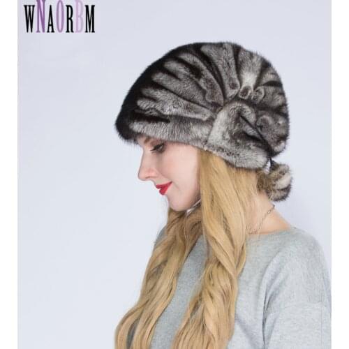 WNAORBN Natural Mink Fur Christmas hat For Women Fashion Size Can Adjust Keep Warm Lady Real Fur Winter Hats