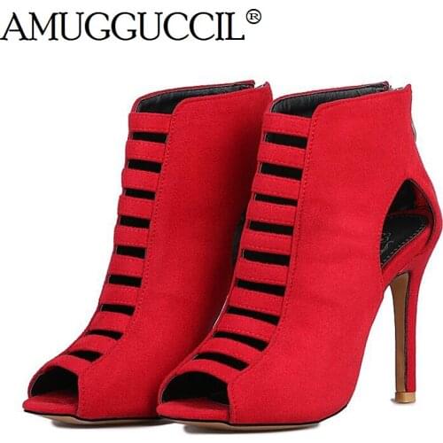 Plus Big Size 32-46 Black Red Blue Zip High Heel Spring Autumn Girls Females Lady Ankle Women Boots X1640
