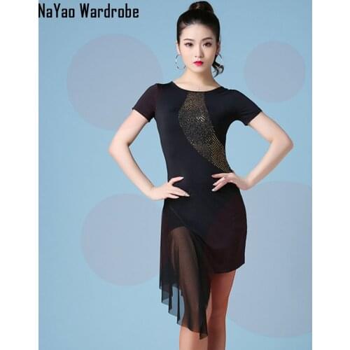 Latin Dance Dress Women Short Sleeve Patchwork Dress for Ballroom Samba Tango Chacha Dancing Performamnce SS013