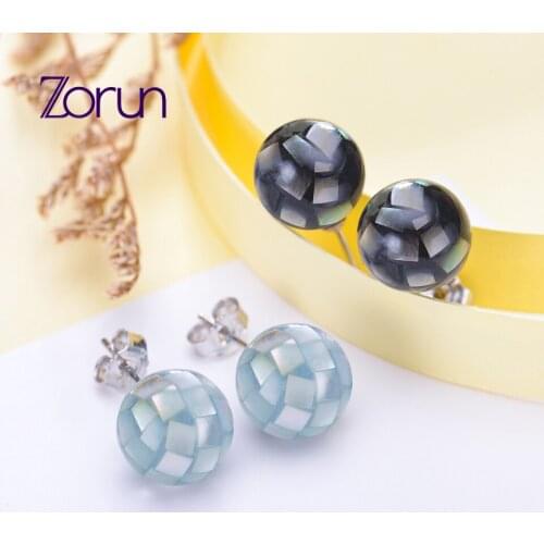 Zorun -Natural Mother of the Sea Pearl Earring 10mm with 925 Sterling Silver Stud Earring for Women New Design