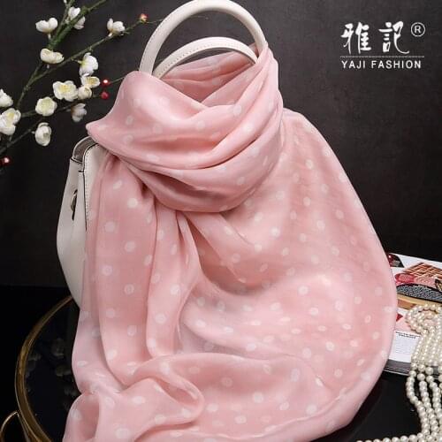 100% Pink polka dot silk scarf , Hangzhou 100% silk scarf shawl long , soft and elegant, all seasons