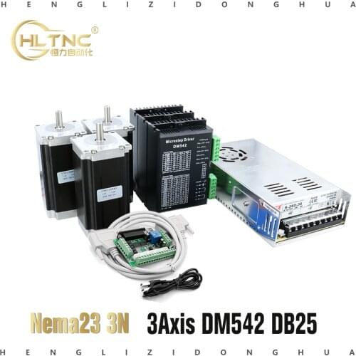 Ship from EU, CNC Router Kit 3 Axis,3pcs DM542 stepper motor driver and Nema23 425 Oz-in motor+DB25 interface board+power supply