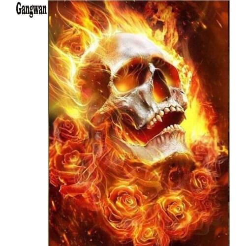 5D DIY Diamond Painting Full Drill flower Skull fire scenic Diamond Mosaic Embroidery Square Rhinestone Picture Home Decoraion