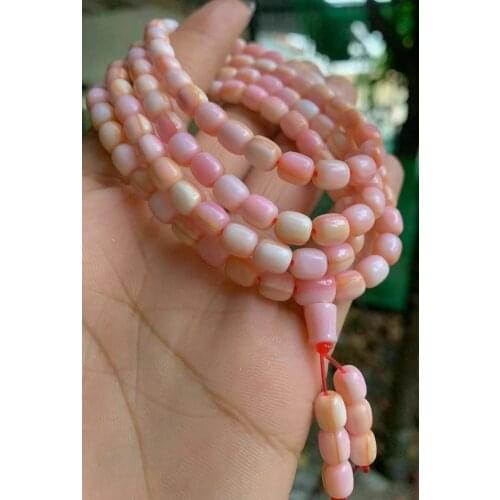 6*7mm Valuable Pink Giant Clam tridacna Rosary Bead Bangle Necklace Rouge Color Nature Organic Gems