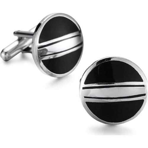 DY promotion new French shirt cuff Style Round Black Enamel Cufflinks Quality Silvery Stripe Cufflinks retail