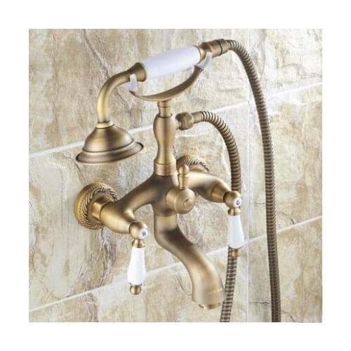 Antique Brushed Brass Bathroom Faucet Bath Faucet Mixer Tap Wall Mounted Hand Held Shower Head Kit Shower Faucet Sets SF1037