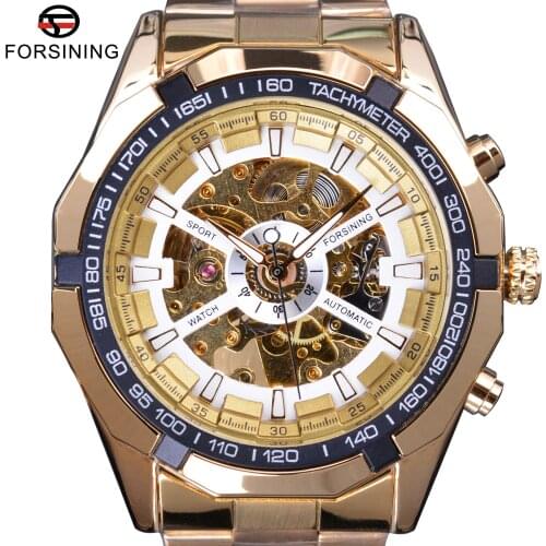 Forsining Classic Transparent Golden Mens Watches Top Brand Luxury Men Sport Automatic Watch Skeleton Watch Male Wrist Watch