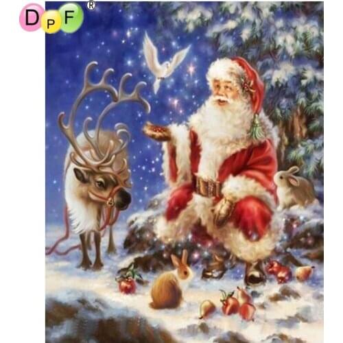 DPF diamond embroidery Santa Claus and small animals diamond painting cross stitch needlework diamond mosaic square home decor