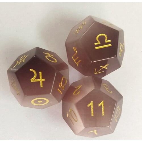 Coffe Brown Cats Eye Stone Dice Constellation Magic Symbol Astrology Dice Set Zodiac Sign Tarot Divination Dice Gem Collection