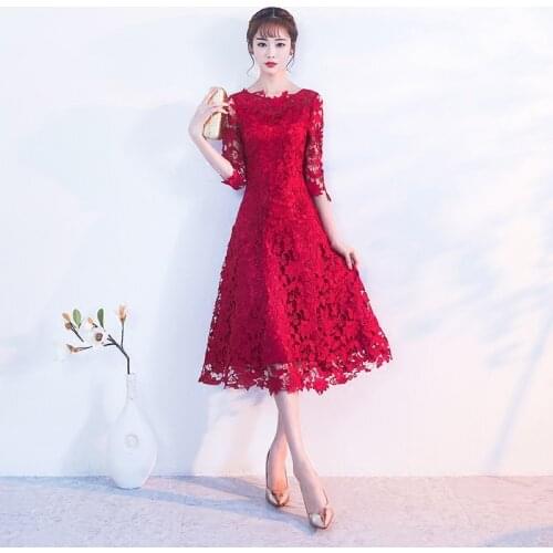 Embroidery Red Chinese Dress Qipao Sexy Cheongsam Dresses Casual Women Lace Traditional Evening Gown Vestido Oriental Wedding