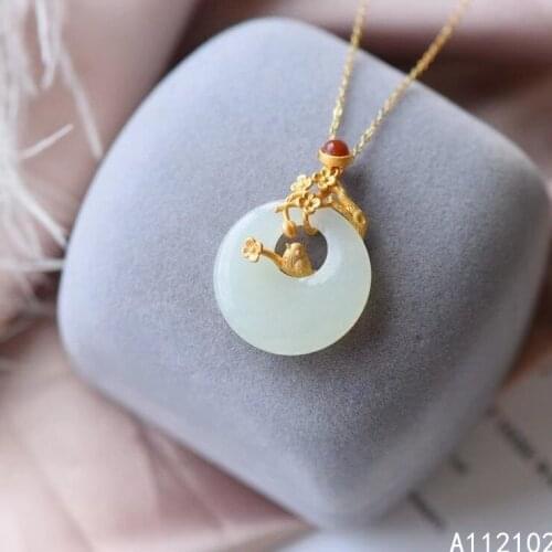 KJJEAXCMY fine jewelry 925 Sterling Silver inlaid natural white jade girl popular new Pendant Necklace support test hot selling