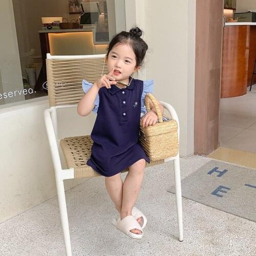 Summer new Korean girl dress childrens short-sleeved T-shirt skirt baby foreign style flying sleeve skirt T-shirt