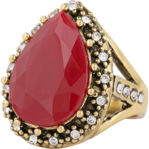 Megin D Hot Sale Ethnic Vintage Drop Luxury Gems Alloy Rings for Men Women Couple Family Friend Fashion Design Gift Jewelry