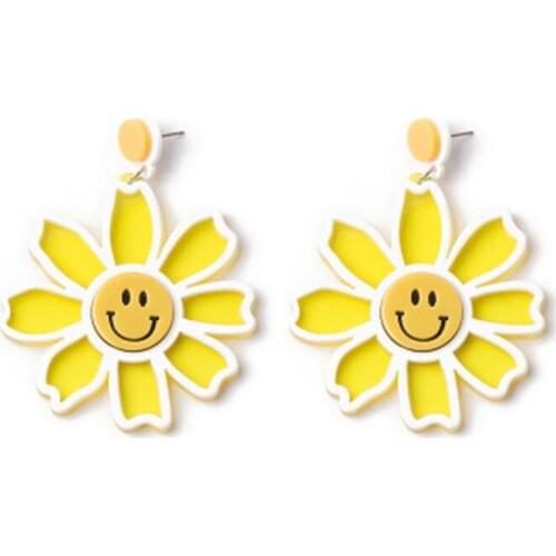 Fashion Acrylic Colorful Creative Flower design Smiley sun flower Earrings Party Summer Accessory