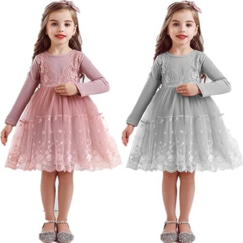 Fashion Spring Girls Dresses Long Sleeve Symmetrical Pattern Floral Dress Children Clothes Princess Kids Girls Casual Costume