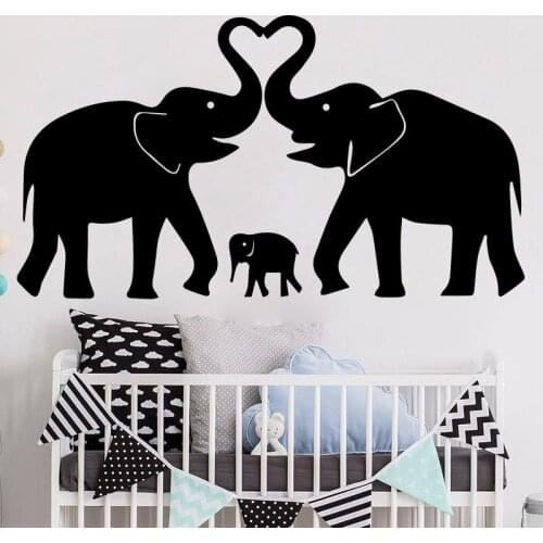 Cartoon Family Elephant Wall Sticker Nursery Bedroom Large Love Elephant Animal Park Wall Decal Kids Room Living Room Vinyl Home