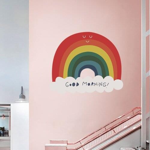 Cartoon Rainbow Wall Stickers Home Decor Girls Bedroom Kids Room Self Adhesive Mural Living Room Creative Wall Decoration