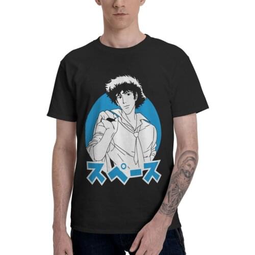 Male Cowboy Bebop T-Shirt Graphic Manga Anime Spike Spiegel Tshirt Short Sleeve Unique T Shirt Homme Cotton Tee Clothing
