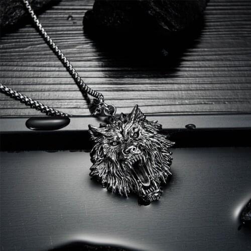 Mens necklaces hip hop Domineering Wolf head pendant stainless steel chain necklace big jewelry on the neck statement necklaces