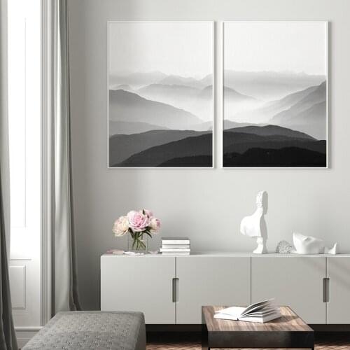 Nordic Style Famous Mountain Landscape Wall Art Canvas Painting Misty Modern Art Poster and Print Wall Picture for Living Room