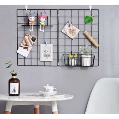 Ins Nordic Home Wall Art Decoration Iron Grid Decor Photo Frame Postcards DIY Mesh Display Storage Rack Holder Shelf Organizer