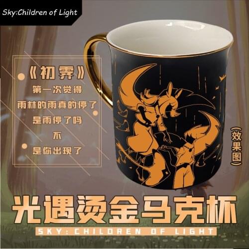 Sky:Children of Light Genshin Impact Zhongli Qiao Tartaglia Ceramic Mug Cup Coffee Water Cup Gold Stamping Spoon+Cup lid +Cup