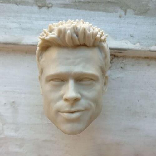 Unpainted 1/6 Brad Pitt Head Sculpt Carving Model Fit 12'' Male Soldier Action Figure Body for Painting Exercise
