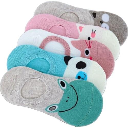 10 Pairs/ Lot Casual Women Summer Cotton Socks Short Shallow Mouth Ladies Invisible Non-slip Silicone Ultrashort Cute Print Sock