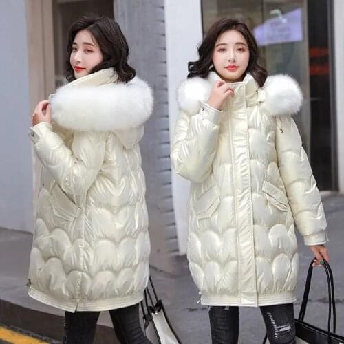 2021 New Winter Cotton Clothes Casual Womens Parkas Detachable Hood Fur Collar Long Sleeve Solid Warm High Quality Coat Female